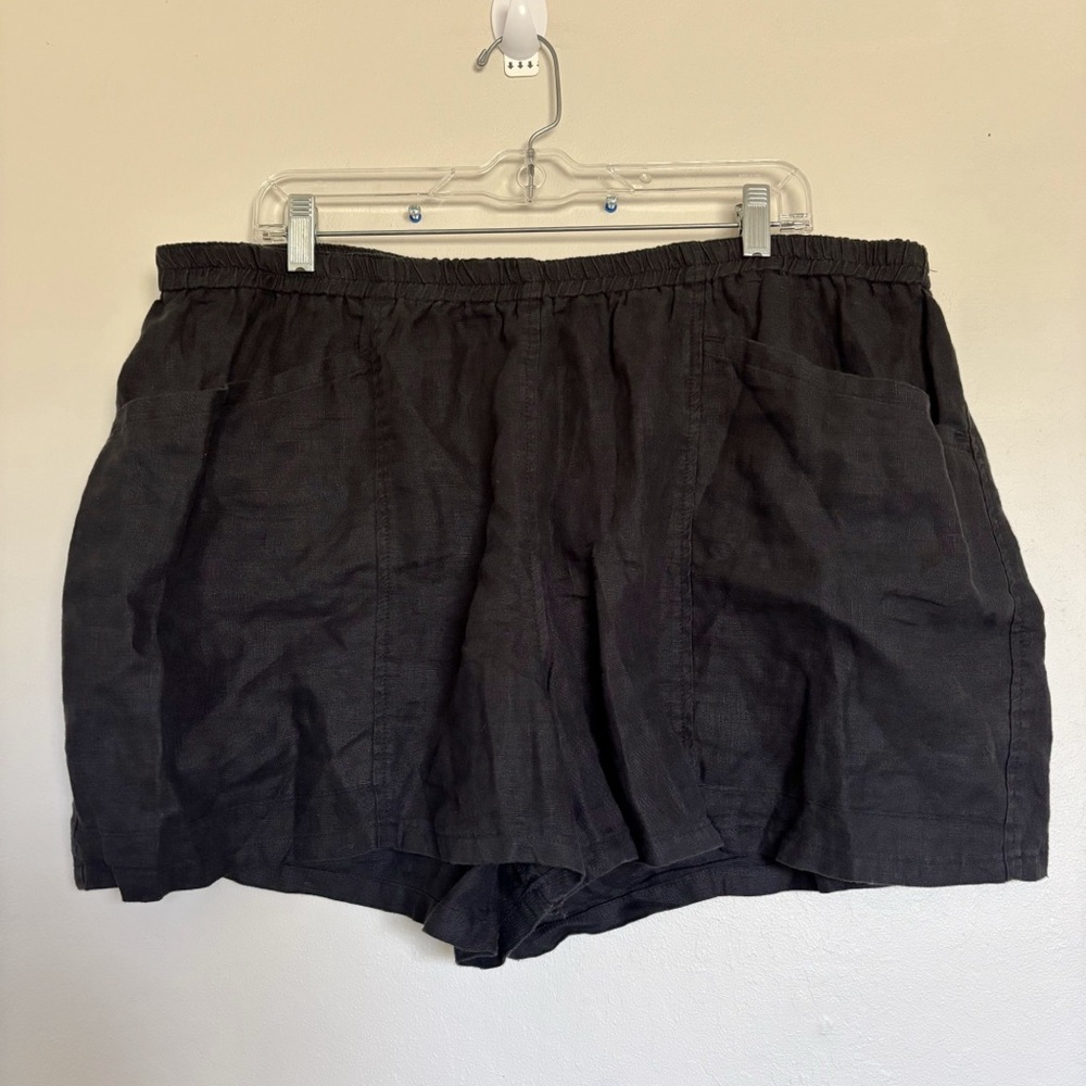 Gravel & Gold Pull On Linen Shorts Size 6 (3XL) Black Pockets Elastic Waist